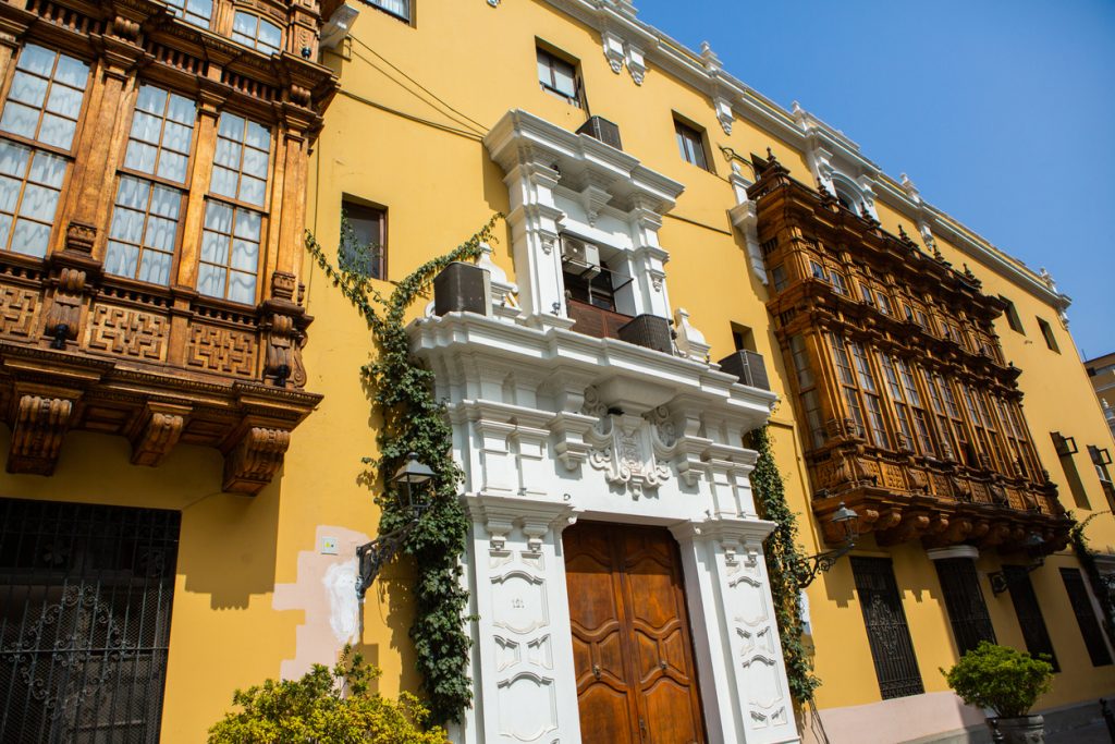 Medieval colonial buildings in Lima, the capital and largest city in Peru