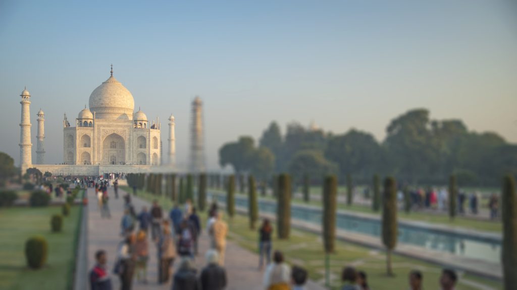 The Taj Mahal mausoleum in Agra, India, was built by the Mughals.