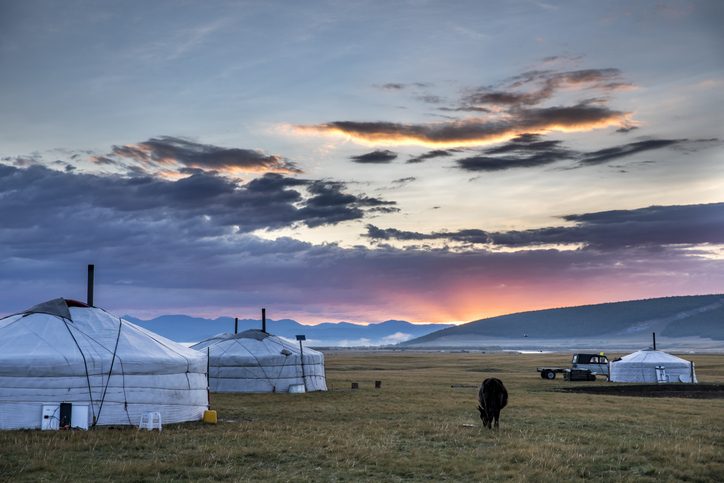 mongolian family gers in a landscape of northern Mongolia